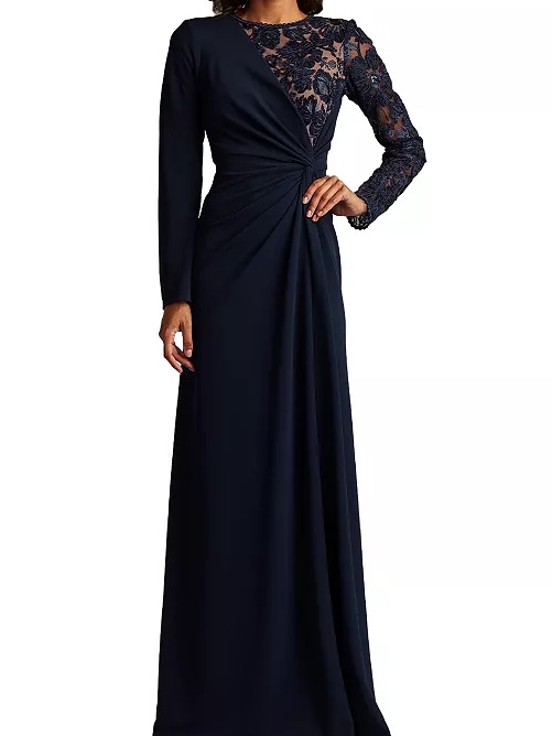 New!! Tadashi Shoji Devika Embroidered Twist-Drape Gown Size 14